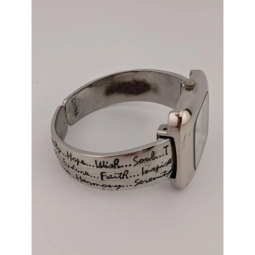 Love Hope Wish Faith Accutime Watch Women 36mm‎ Silver Bangle Band- New Battery